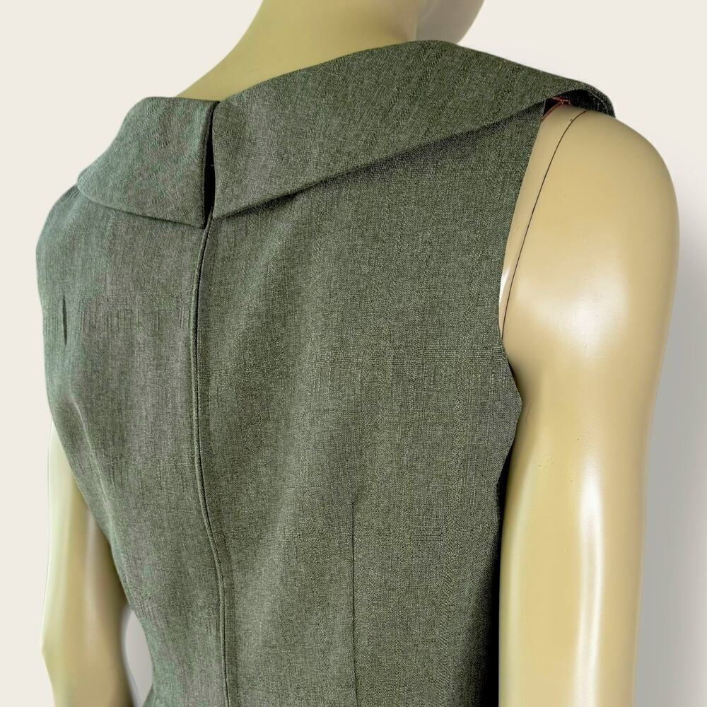 Karin Stevens Vintage Sleeveless Bertha Collar Sheath Dress 12P Taupe Gray Green - Picture 10 of 13